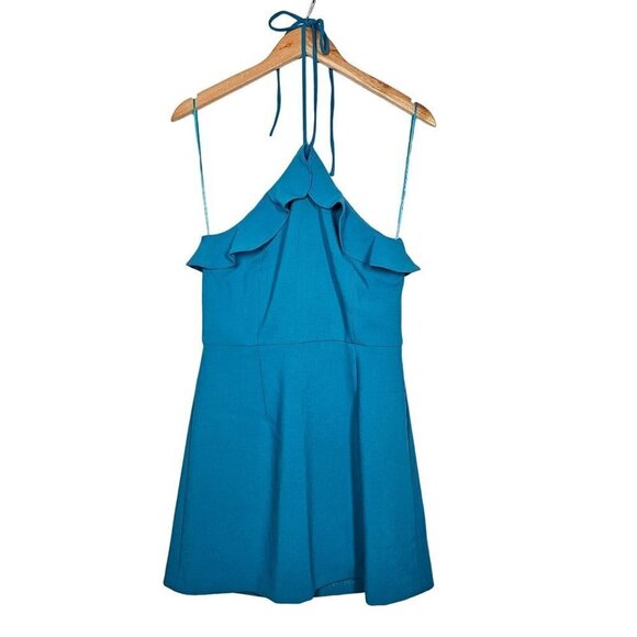 French Connection Whisper Ruth Ruffle Halter Neck Dress Mosaic BLue Women Size 8 - Picture 4 of 13